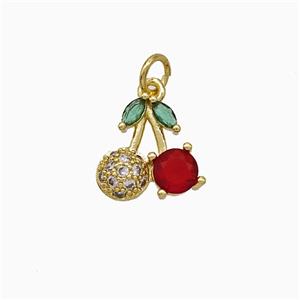 Copper Cherry Pendant Pave Zirconia Gold Plated, approx 12-13mm