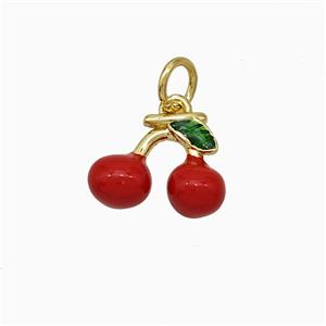 Copper Cherry Pendant Red Enamel Gold Plated, approx 10-12mm