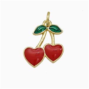 Copper Cherry Pendant Red Enamel Gold Plated, approx 13-15mm