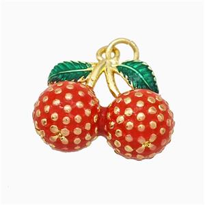 Copper Litchi Pendant Red Enamel Gold Plated, approx 15-18mm