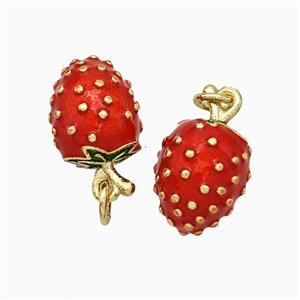 Copper Strawberry Pendant Red Enamel Gold Plated, approx 10-17mm
