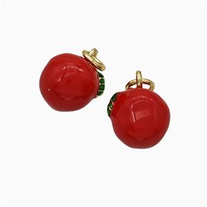 Copper Tomato Pendant Red Enamel Gold Plated, approx 9mm