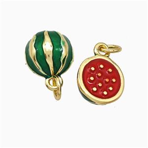 Copper Watermelon Pendant Green Red Enamel Gold Plated, approx 10mm