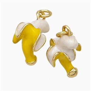 Copper Banana Pendant Yellow White Enamel Gold Plated, approx 11-16mm