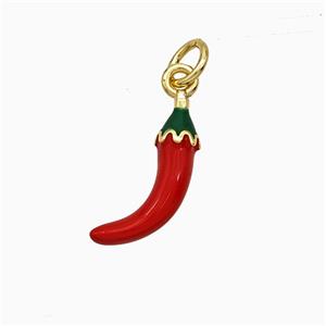 Copper Chili Pendant Red Enamel Gold Plated, approx 3-15mm