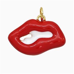 Copper Lips Pendant Red Enamel Gold Plated, approx 13-20mm