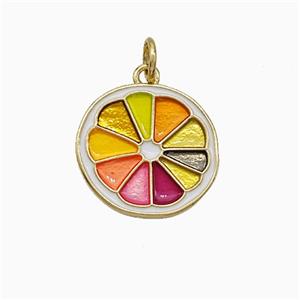 Copper Lemon Sliced Pendant Multicolor Painted Gold Plated, approx 15-16mm