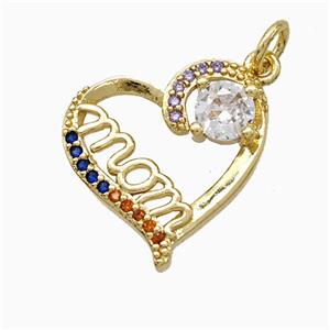 Copper Heart Pendant Pave Zirconia Mom Gold Plated, approx 17mm