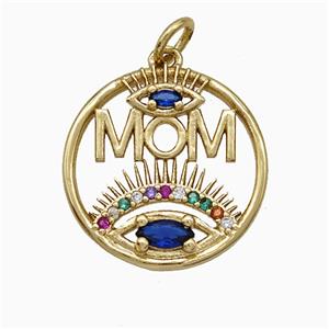 Copper Eye Pendant Pave Zirconia Mom Circle Gold Plated, approx 18mm