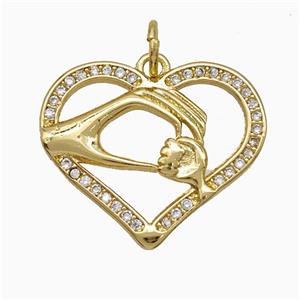 Copper Heart Pendant Pave Zirconia Hander Baby Gold Plated, approx 20mm