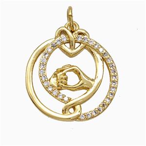 Copper Hander Pendant Pave Zirconia Baby Circle Gold Plated, approx 18-19mm