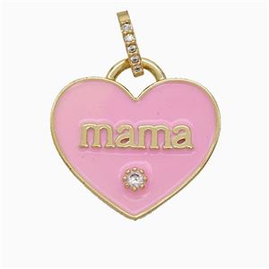 Copper Heart Pendant Pink Enamel Mama Gold Plated, approx 25mm, 8-10mm