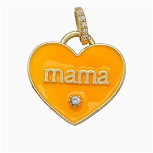 Copper Heart Pendant Orange Enamel Mama Gold Plated, approx 25mm, 8-10mm