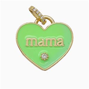 Copper Heart Pendant Green Enamel Mama Gold Plated, approx 25mm, 8-10mm
