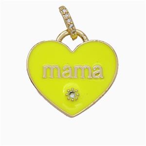 Copper Heart Pendant Yellow Enamel Mama Gold Plated, approx 25mm, 8-10mm