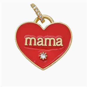 Copper Heart Pendant Red Enamel Mama Gold Plated, approx 25mm, 8-10mm