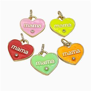 Copper Heart Pendant Enamel Mama Gold Plated Mixed, approx 25mm, 8-10mm