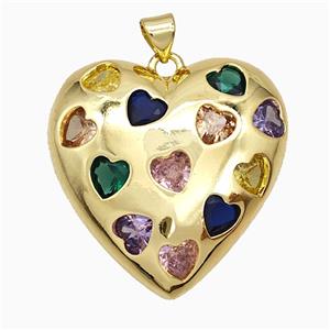 Copper Heart Pendant Pave Multicolor Zirconia Gold Plated, approx 30mm