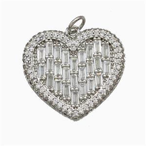 Copper Heart Pendant Pave Zirconia Platinum Plated, approx 23mm