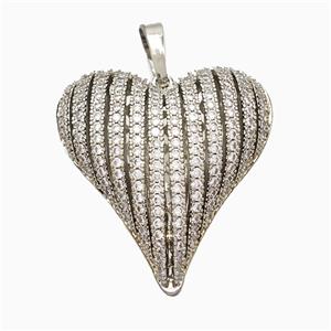 Copper Heart Pendant Pave Zirconia Hollow Platinum Plated, approx 30-32mm