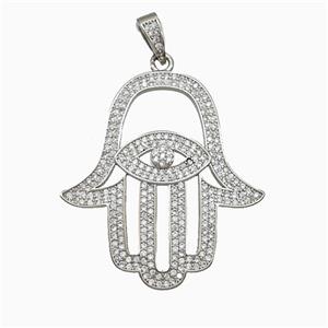 Copper Hansahand Pendant Micropave Zirconia Eye Platinum Plated, approx 35-38mm