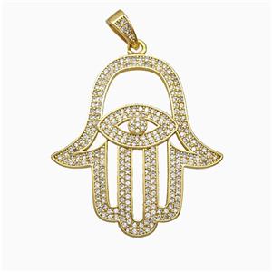 Copper Hansahand Pendant Micropave Zirconia Eye Gold Plated, approx 35-38mm