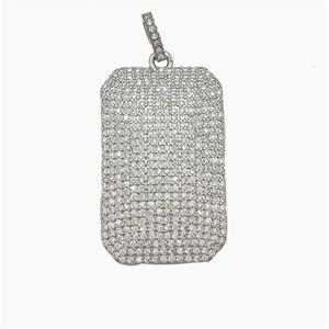 Copper Rectangle Pendant Micropave Zirconia Platinum Plated, approx 20-32mm
