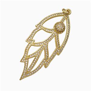 Copper Leaf Pendant Micropave Zirconia Gold Plated, approx 20-48mm