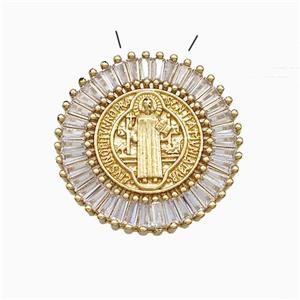 Copper Saint Jude Pendant Pave Zirconia Circle Gold Plated, approx 30mm