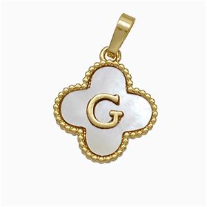 Copper Clover Pendant Pave Shell Letter-G 18K Gold Platedd, approx 16mm