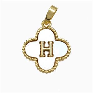 Copper Clover Pendant Pave Shell Letter-H 18K Gold Plated, approx 16mm