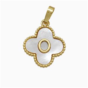 Copper Clover Pendant Pave Shell Letter-O 18K Gold Plated, approx 16mm