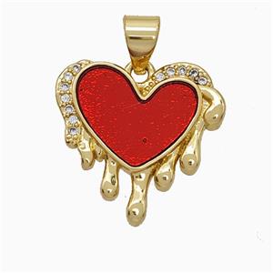 Copper Heart Pendant Pave Zirconia Red Painted 18K Gold Plated, approx 17mm