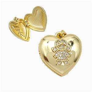 Copper Girls Heart Locket Pendant Pave Zirconia 18K Gold Plated, approx 20mm