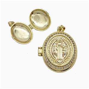 Copper Saint Jude Locket Pendant Pave Zirconia 18K Gold Plated, approx 20-25mm