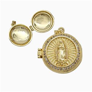 Copper Jesus Locket Pendant Pave Zirconia 18K Gold Plated, approx 22mm