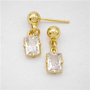 Copper Rectangle Stud Earrings Pave Crystal Glass Gold Plated, approx 6-8mm, 5mm