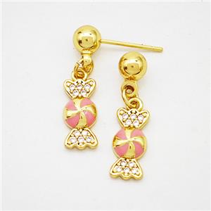 Copper Candy Stud Earrings Pink Enamel Gold Plated, approx 6-12mm, 5mm