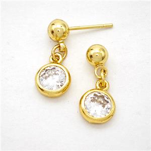 Copper Stud Earrings Pave Zirconia Gold Plated, approx 8mm, 5mm