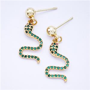 Copper Snake Stud Earrings Pave Zirconia Gold Plated, approx 11-19mm, 5mm