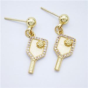 Copper Key Stud Earrings Pave Zirconia Gold Plated, approx 9-18mm, 5mm