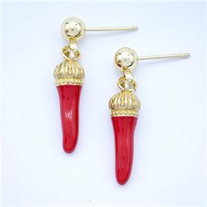 Copper Chili Stud Earrings Red Enamel Gold Plated, approx 6-17mm, 5mm
