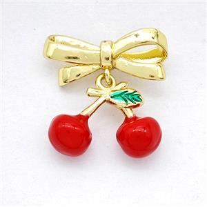 Copper Bowknot And Cherry Earrings Red Enamel Gold Plated, approx 11-15mm, 7-17mm