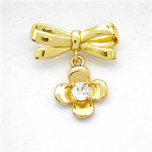 Copper Bowknot And Flower Earrings Pave Zirconia Gold Plated, approx 10mm, 7-17mm