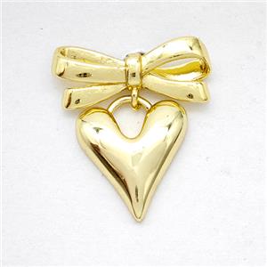 Copper Bowknot And Heart Earrings Gold Plated, approx 12-13mm, 7-17mm