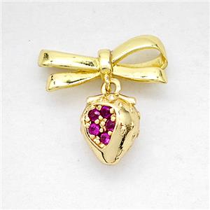 Copper Bowknot And Strawberry Earrings Pave Zirconia Gold Plated, approx 8-10mm, 7-17mm