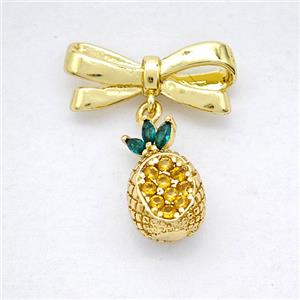 Copper Bowknot And Pineapple Pendant Pave Zirconia Gold Plated, approx 8-12mm, 7-17mm