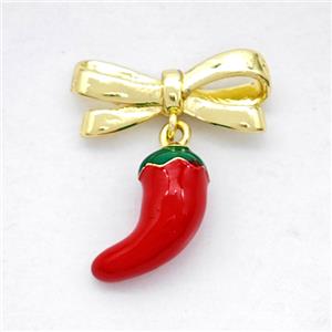 Copper Bowknot And Chili Earrings Red Enamel Gold Plated, approx 6-12mm, 7-17mm