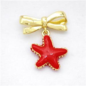 Copper Bowknot And Starfish Earrings Red Enamel Gold Plated, approx 13mm, 7-17mm