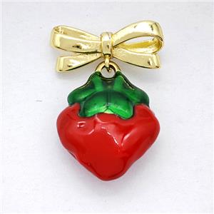Copper Bowknot And Heart Earrings Red Enamel Gold Plated, approx 15-17mm, 7-17mm